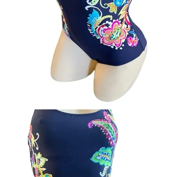 Anne Cole Paisley One Piece Swimwear Bathing Suit sz 12 - Picture 2 of 2